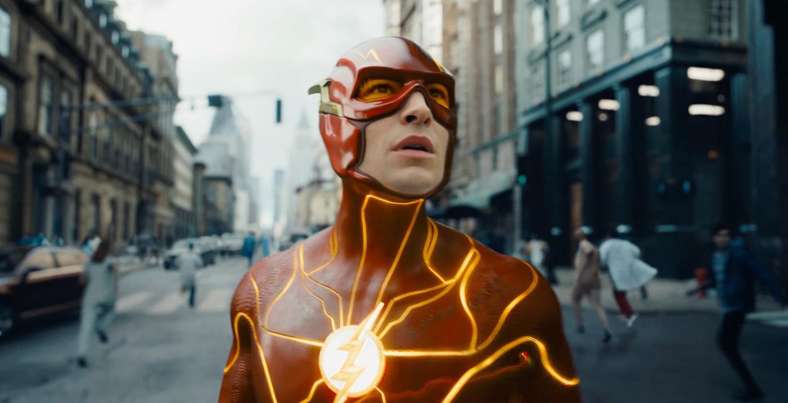 Ezra Milelr acts as The Flash in "Justice League"