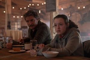 Bella Ramsey and Pedro Pascal in a scene from "The Last of Us."