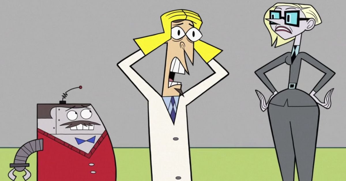 Scudworth (Phil Lord), Mr. Butlertron (Christopher Miller), and Candide Sampson (Christie Miller) in Max's Clone High (2023)