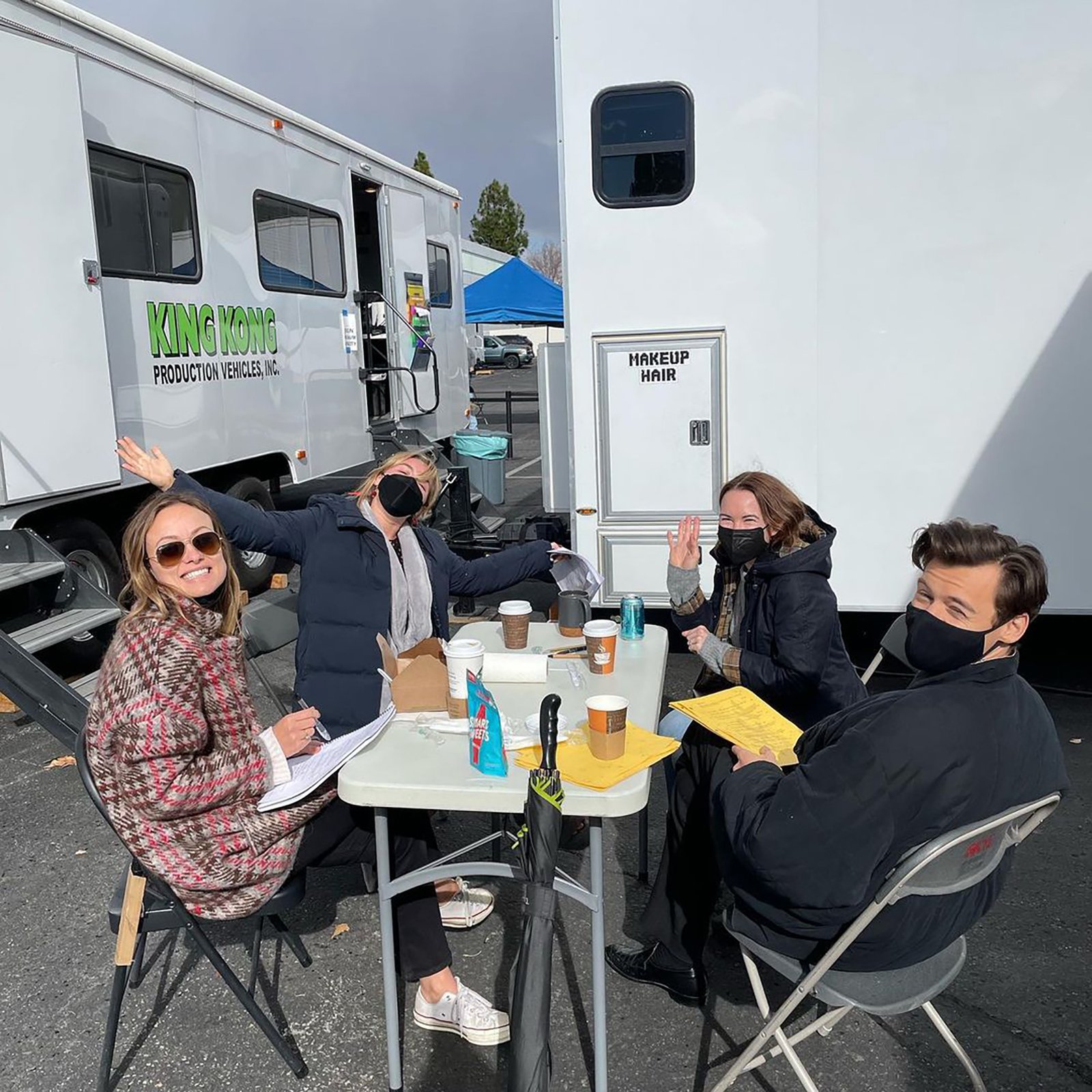 Harry Styles and Olivia Wilde on set of "Don't Worry Darling." 