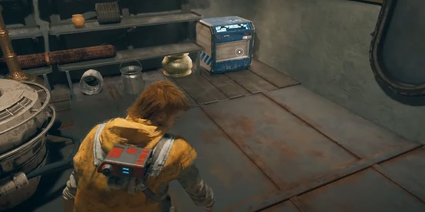 The Star Wars Jedi: Survivor character found a chest in the corner of a room at Doma's Outpost Commodities in Rambler's Reach