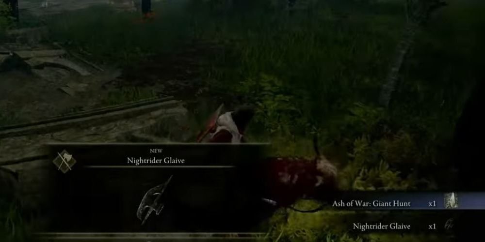 Player finding Nightrider Glaive in Elden Ring.
