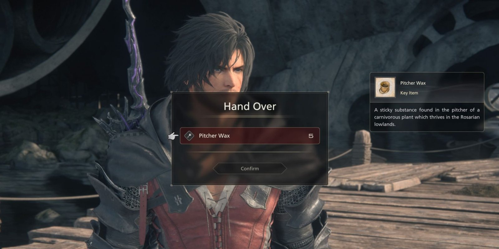 Clive hands over some Pitcher Wax in Final Fantasy 16