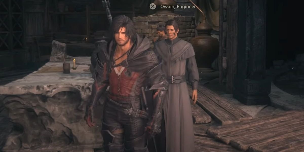 The Final Fantasy 16 character is standing with Owain the engineer after completing a sidequest.