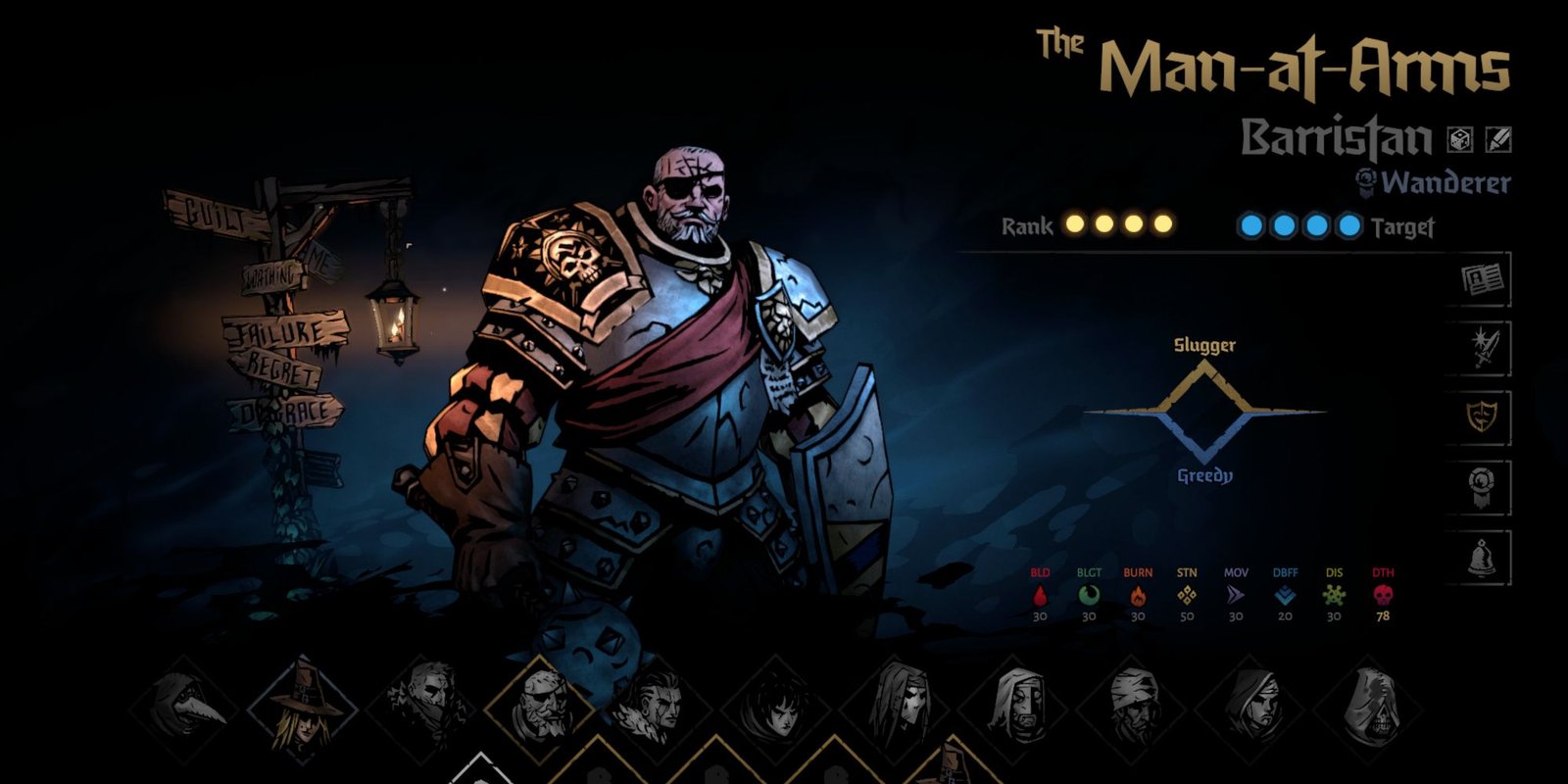 Man-At-Arms on stats screen in Darkest Dungeon 2
