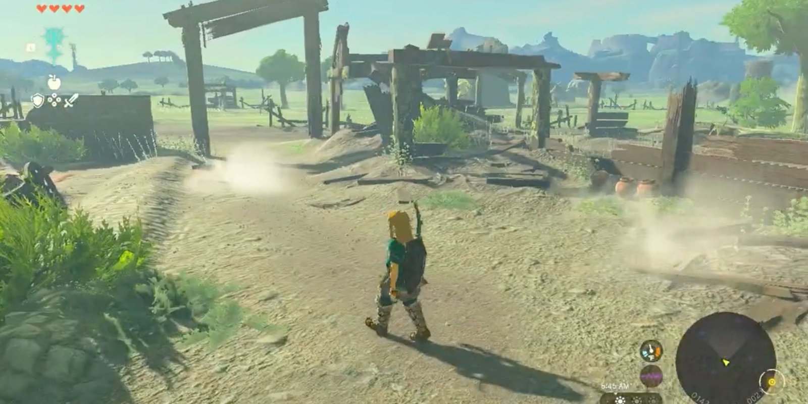Link walking around the ruins of Lon Lon Ranch 