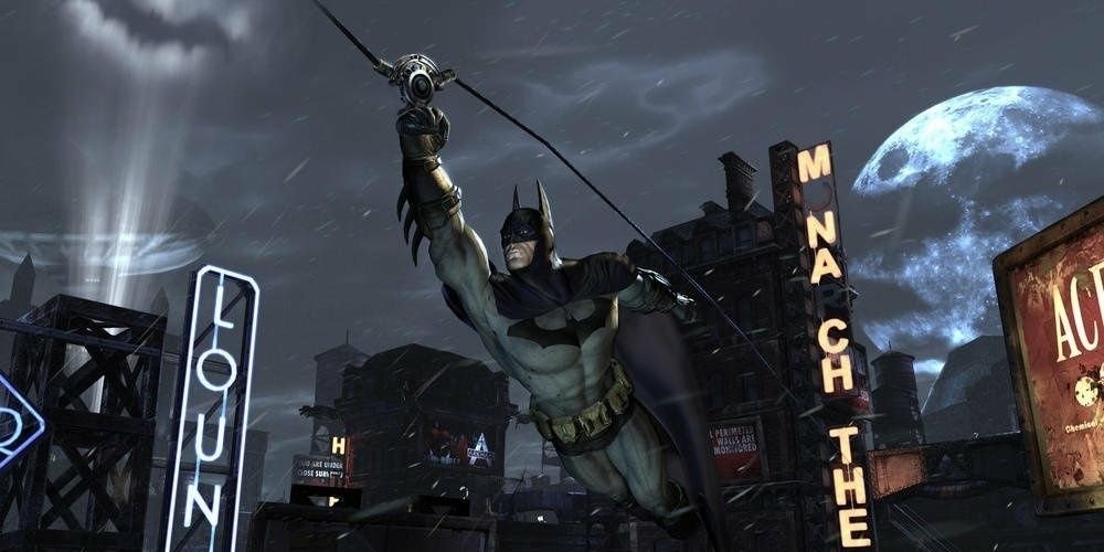 Batman Ziplining Through Arkham City