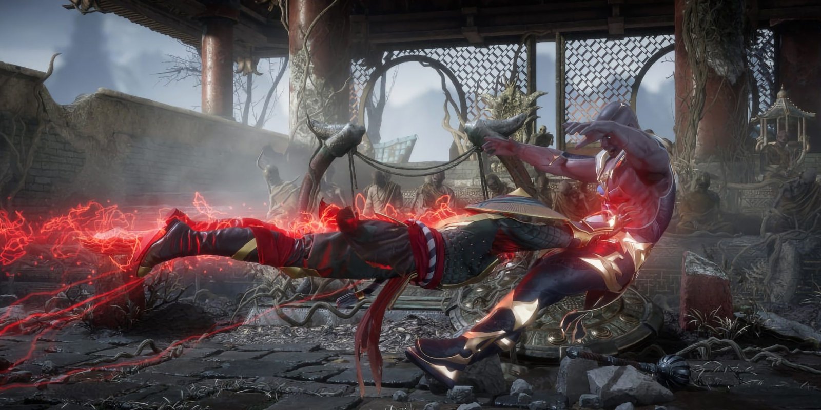 Mortal Kombat 11 - An image of Raiden attacking another fighter.