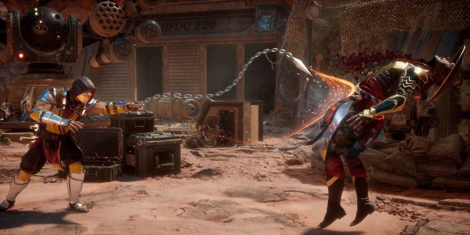 Mortal Kombat 11 - An image of two characters fighting, one of which being Scorpion.