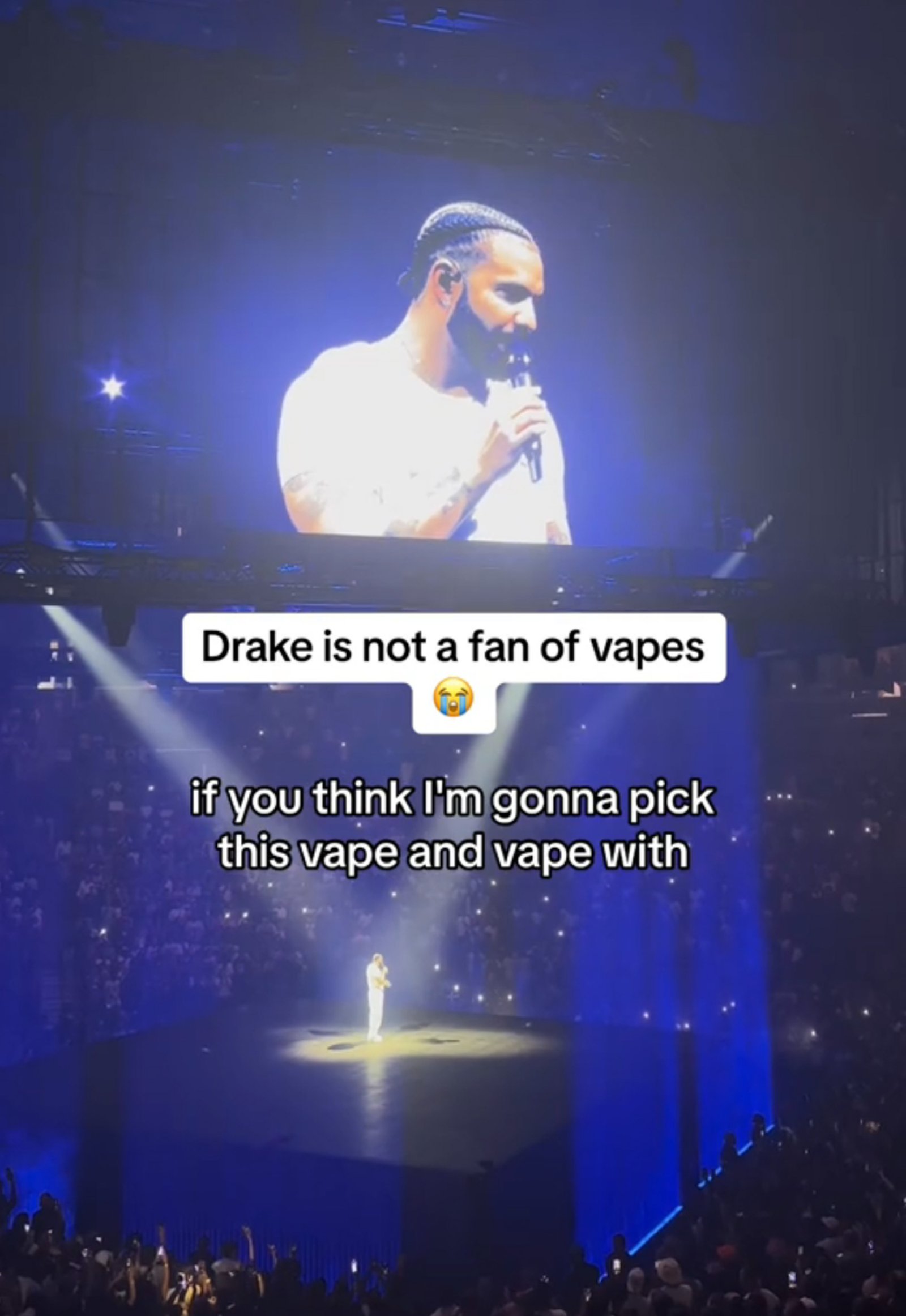 A screenshot of a TikTok video of Drake performing.