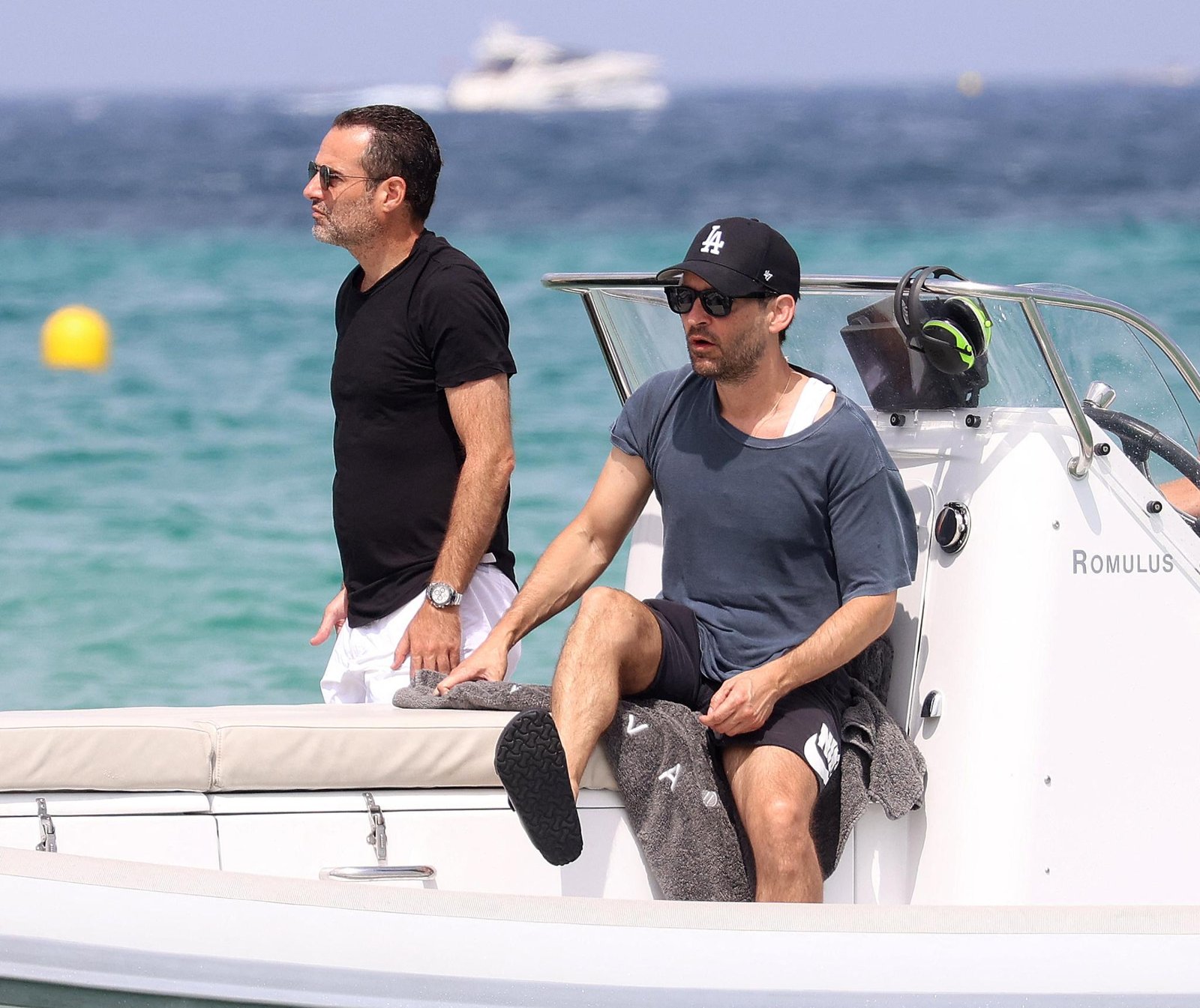 Tobey Maguire on a boat in St. Tropez.