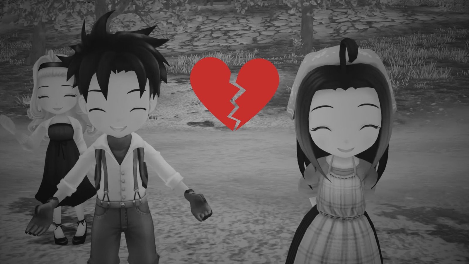 Characters in a Story of Seasons with broken heart