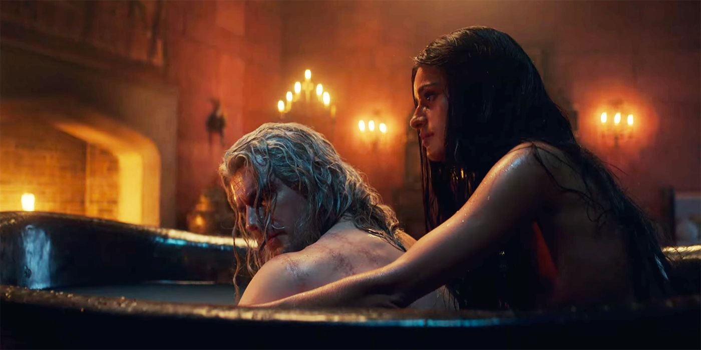 The Witcher season 3 Geralt and Yennefer in a bathtub