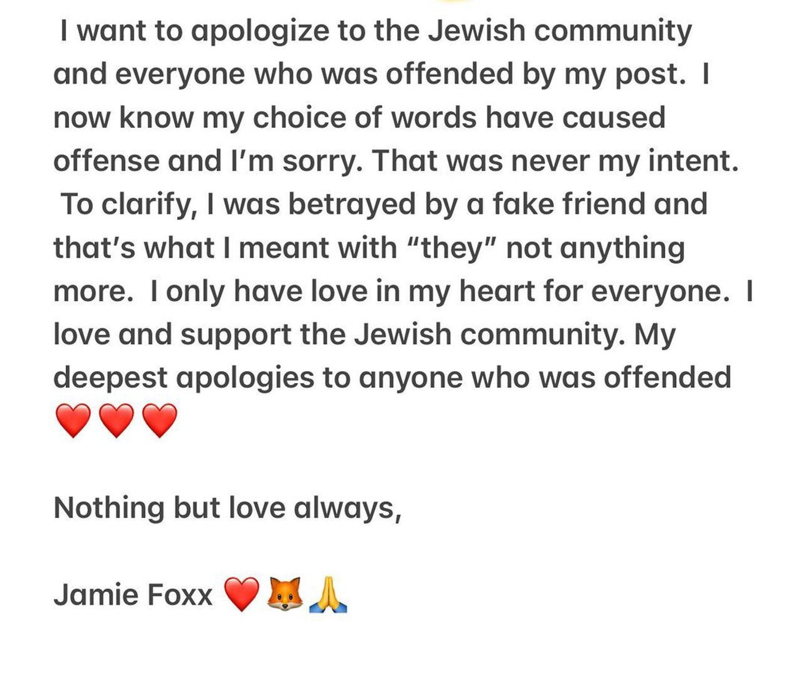 Jamie Foxx's Instagram post.