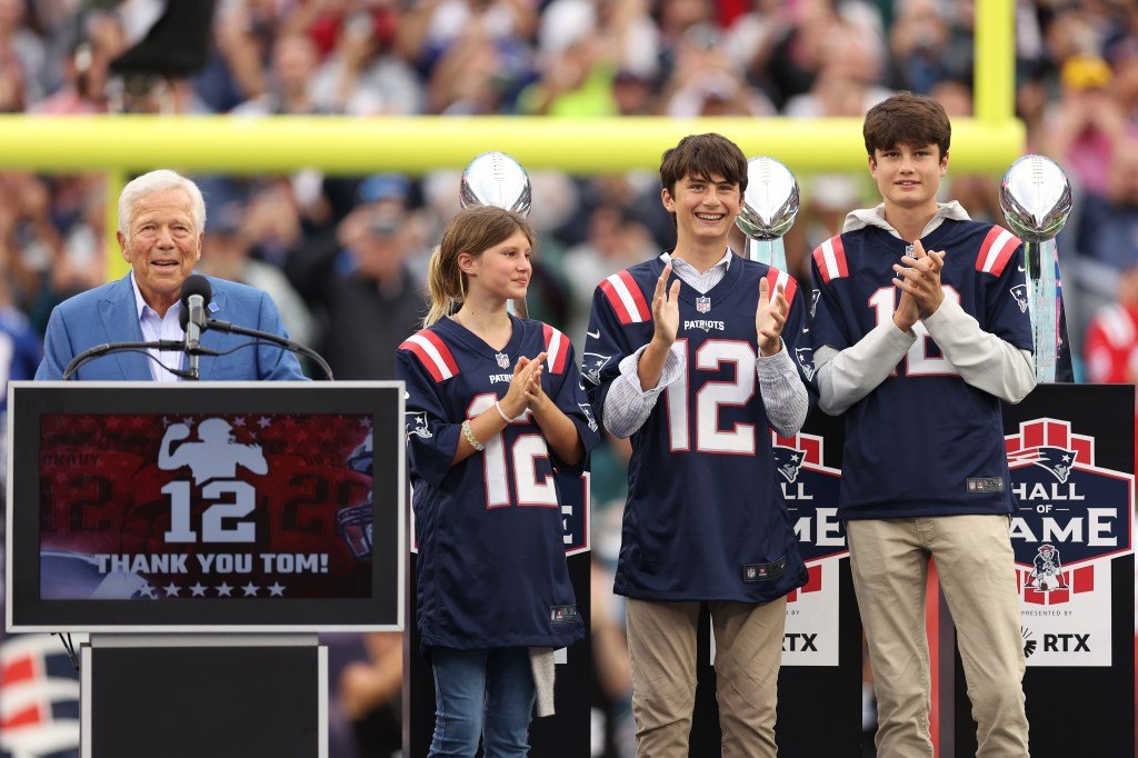 Tom Brady and his kids during a "Thank You" celebration honoring him. 