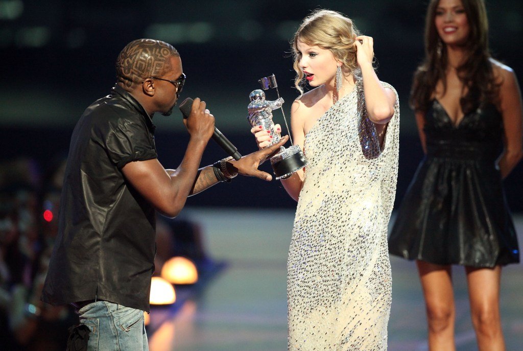 Kanye West and Taylor Swift at the VMAs in 2009.