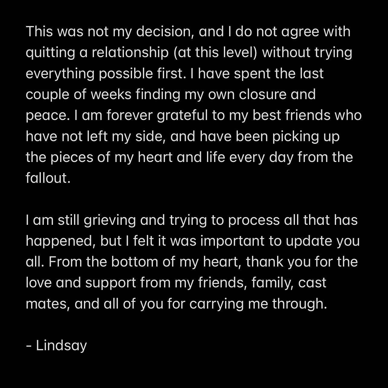Lindsay Hubbard's first statement